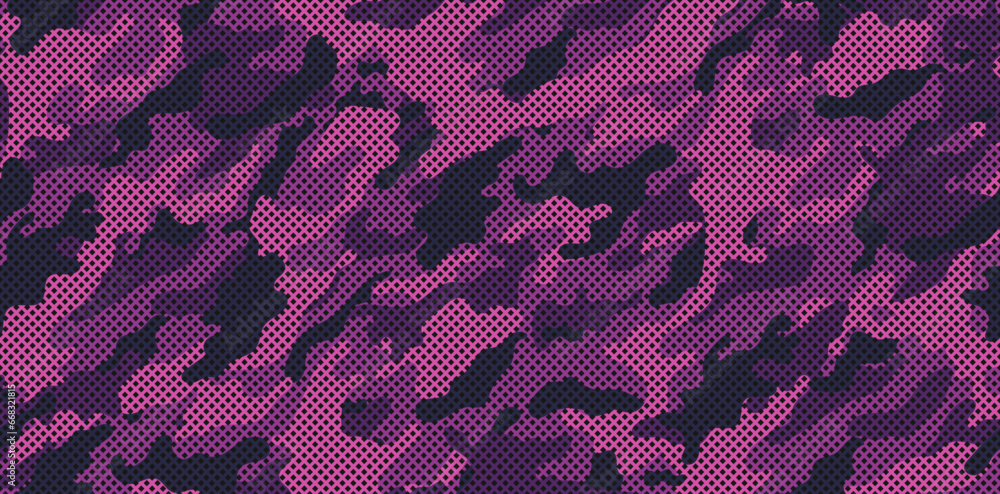 Poster camouflage texture seamless pattern with grid. vector camouflage pattern for clothing design. trendy