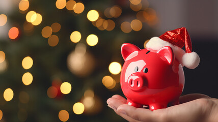 Festive Financial Planning and Saving for the Holidays. Piggy Bank. Generative AI - obrazy, fototapety, plakaty