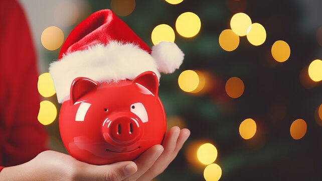 Festive Financial Planning and Saving for the Holidays. Piggy Bank. Generative AI