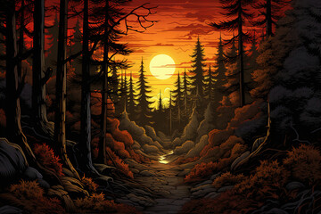 spooky Forest scene, Halloween theme, generative ai 