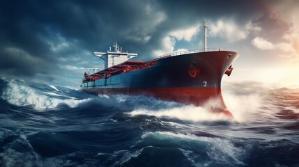 Tanker floating during a storm