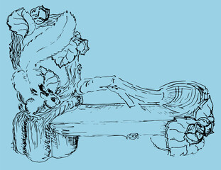 squirrel and bench, drawing