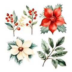 Christmas watercolor hand drawn illustration. Decoration elements for the Christmas holiday