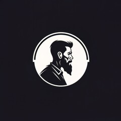 Black and white barbershop logo. Silhouette of a guy with a beard and mustache in profile