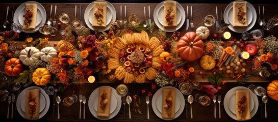 A table is set for a thanksgiving dinner