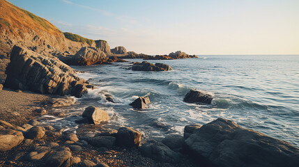Fototapeta na wymiar Seascape of a rocky coastline, generative ai 