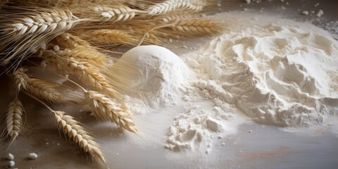 White Flour, Grains, and an Array of Flours Gracefully Arranged on a Wooden Table, Offering a Palette of Ingredients for Baking and Culinary Creativity