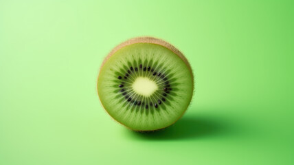 Single Kiwi Fruit on Green Background