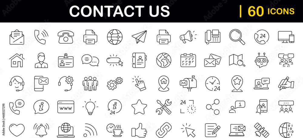 Poster contact us set of web icons in line style. social media network icons for web and mobile app. custom