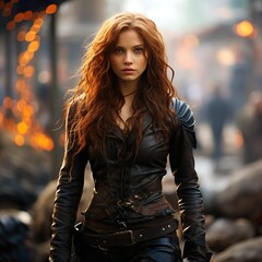 Woman Warrior in a Medieval Market