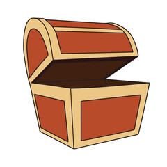 Open empty chest colored outline. Hand drawn doodle treasure chest. Hand drawn vector illustration.