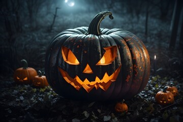 halloween pumpkin on a dark background, halloween pumpkin, halloween pumpkin on a black background