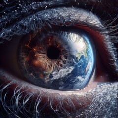 Human Eye Reflecting Earth Looking at Planet Earth