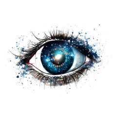 Eye of universe made of stars, clouds and galaxies isolated on transparent background Generative AI