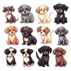 cute puppy Collection illustration set isolated on transparent background Generative AI 