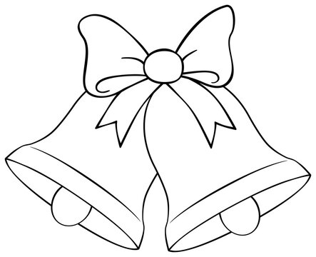 recommend clip art: Christmas bells with bow outline. Coloring book page for children. 