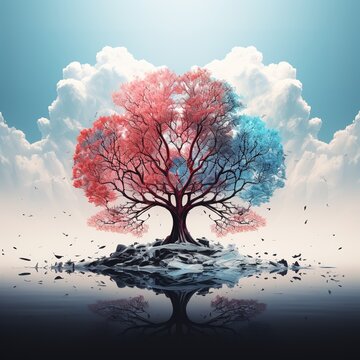 Fantasy tree with leaves in Yin Yang style