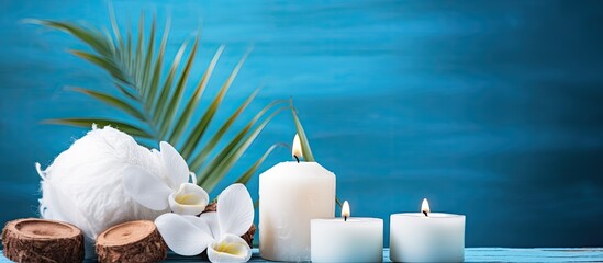 Coconut based products for spa and a blue setting