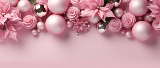 Pink and white background with a beautiful pink flowers and a pearl pearl.