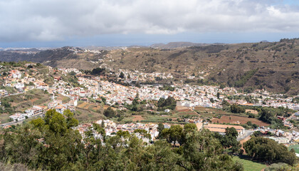 Fototapeta na wymiar Panoramic view of Teror, a town between hills in the north of Gran Canaria island, Spain from a viewpoint