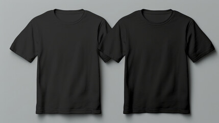 Two black T-shirts one size on a one color background. Mock up. Blank for creating promotional products with prints and logo