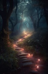 a stone path in forest