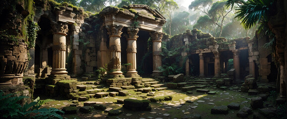 Exotic ancient city temple ruins deep in the forest
 - obrazy, fototapety, plakaty