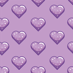 Seamless pattern with cartoon purple hearts. Cute vector design for Valentine's Day.