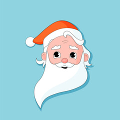 Santa Claus Christmas cartoon character. Grandfather face icon, Cute Christmas mascot, Vintage Santa head. Cartoon senior man on red hat.