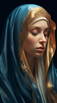Realistic painting of Virgin Mary. Virgen del Carmen, Blessed Virgin Mary, Our Lady Nossa Senhora do Carmo, mother of God in the Catholic religion, Our Lady of Perpetual Help