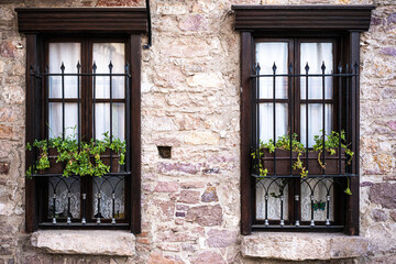 Fototapeta na wymiar Windows with decorated bars