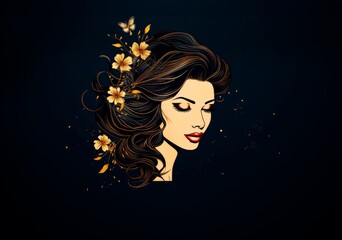 Portrait of a brunette woman in profile. Template for advertising a beauty salon, cosmetology, hairdressing salon.