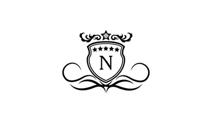 heraldic shield with crown Logo N