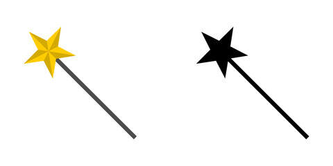 Magical Wizard Stick with Star Icon Set. Vector Image.