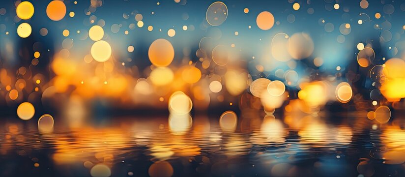 Colorful Abstract Background With Yellow Circles Water Drops On Glass And Blurred City Lights