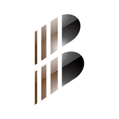 Black and Brown Glossy Letter B Icon with Vertical Stripes