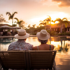 Old Couple Retired and Traveling the World Together Stay At All Inclusive Resort in Exotic Country