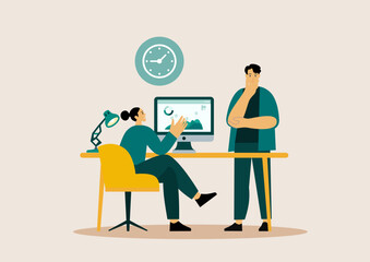 Fototapeta na wymiar Work place web. Online meeting, office chair, table, remote work, homework,, collection. Vector illustration.