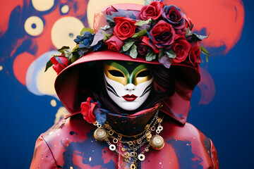 Fototapeta na wymiar Bright character in mask on Venice carnival
