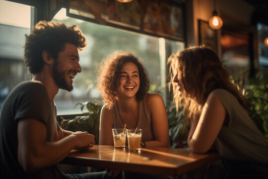 Grupo de amigos disfrutando de una noche divertida en el bar mientras toman algo de beber