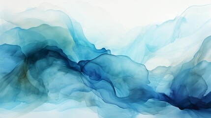 Tranquil Winter Snow Wave: Blue Abstract Ink Background, Teal Watercolor Flow. Serene Mobile Web Backdrop, Snowy Holiday, Ocean Waves Spirit