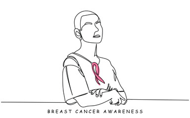 Breast Cancer Awareness Month Line Art. Pinktober. Breast Screening. Breast Cancer Pink Ribbon.Support Cancer Patients and survivors. Cancer Awareness day.Pink Banner template. Women Chest checkup art