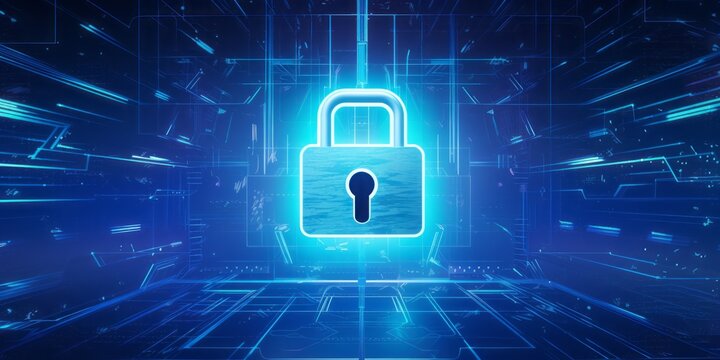 Guarding Your Digital World: The Padlock Symbol Atop a Modern Blue Background, Signifying the Importance of Security and Online Privacy in the Digital Age