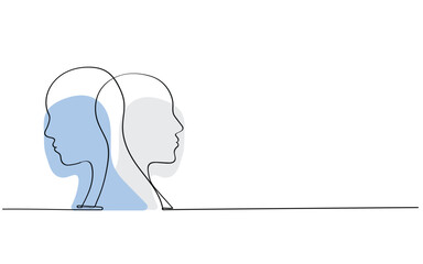 Split Personality disorder . Bipolar disorder. Mental health awareness day. Psychology concept line art. Depression help. Dissociative personality disorder. Mania mood swings guilt despair