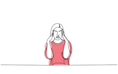 Hand drawn line art vector of a girl in tension
