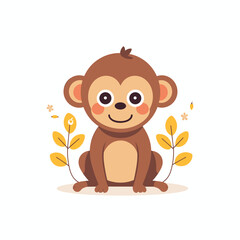 Obraz na płótnie Canvas Adorable Baby Monkey Vector Nursery Wall Art, Digital Download