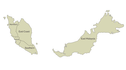 Malaysia map with main regions. Map of Malaysia