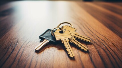 Keys on the table in new apartment or hotel room. Mortgage, investment, rent, real estate, property