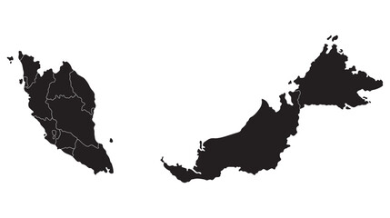 Malaysia map with administrative. Map of Malaysia in black color