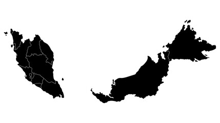 Malaysia map with administrative. Map of Malaysia in black color - obrazy, fototapety, plakaty